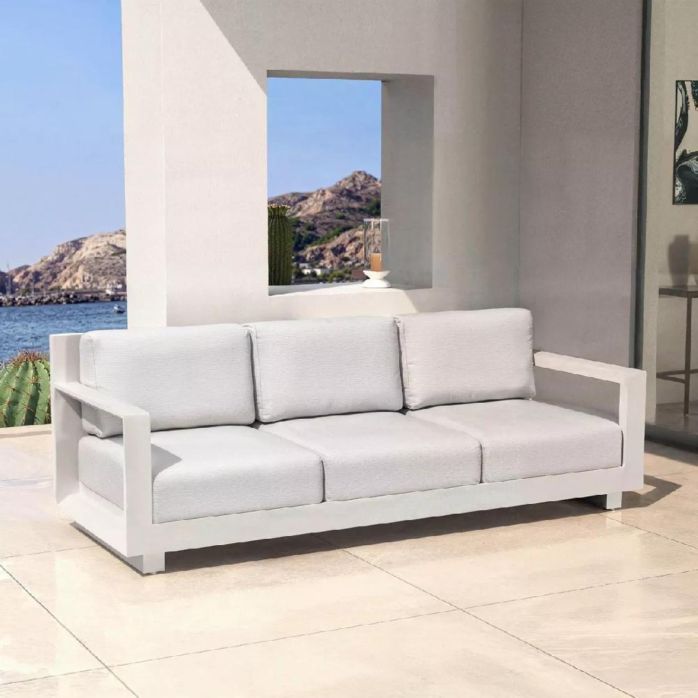 eminza Canapé de jardin en aluminium 3 places Elba Blanc et gris clair