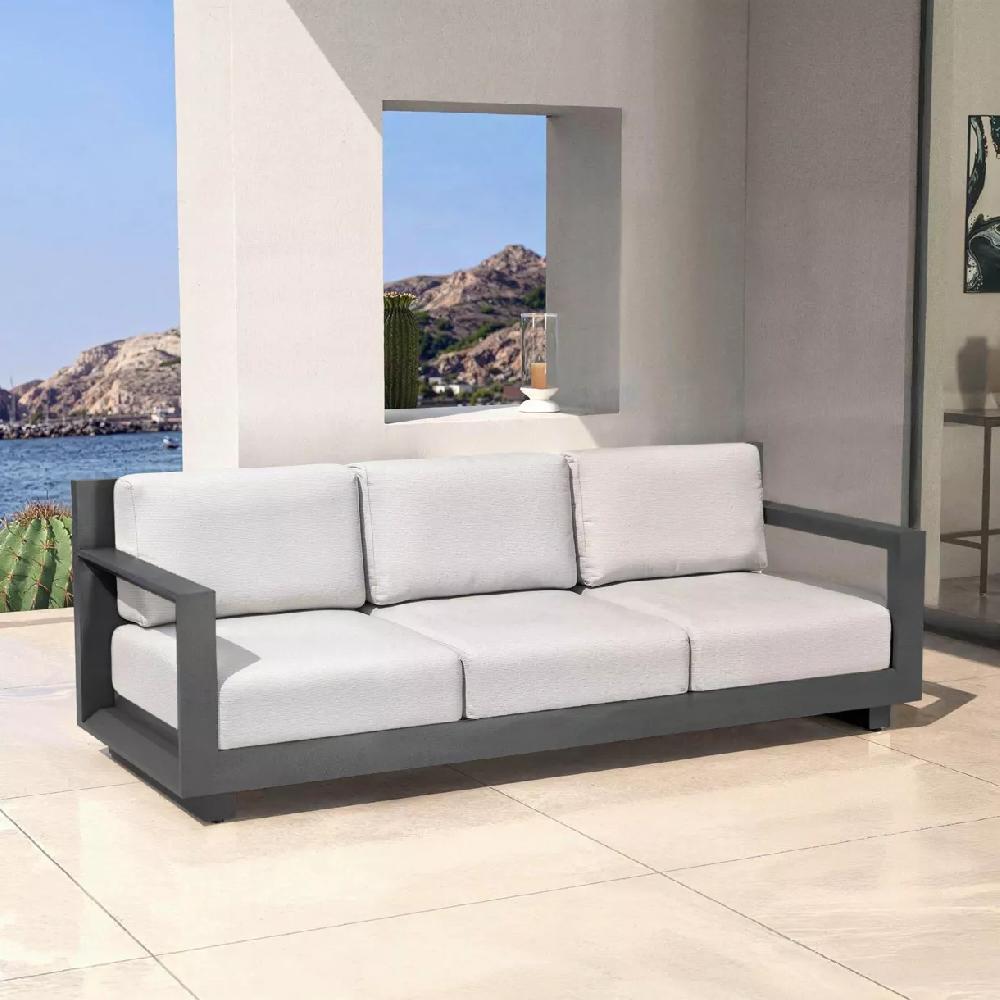 eminza Canapé de jardin en aluminium 3 places Elba Gris anthracite et gris clair