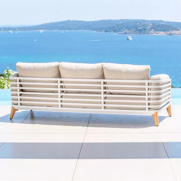 Eminza Canapé De Jardin En Aluminium 3 Places Monte Carlo Blanc Et Taupe