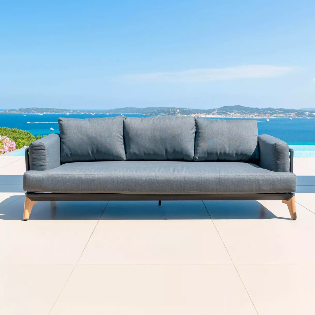 eminza Canapé de jardin en aluminium 3 places Monte Carlo Gris anthracite