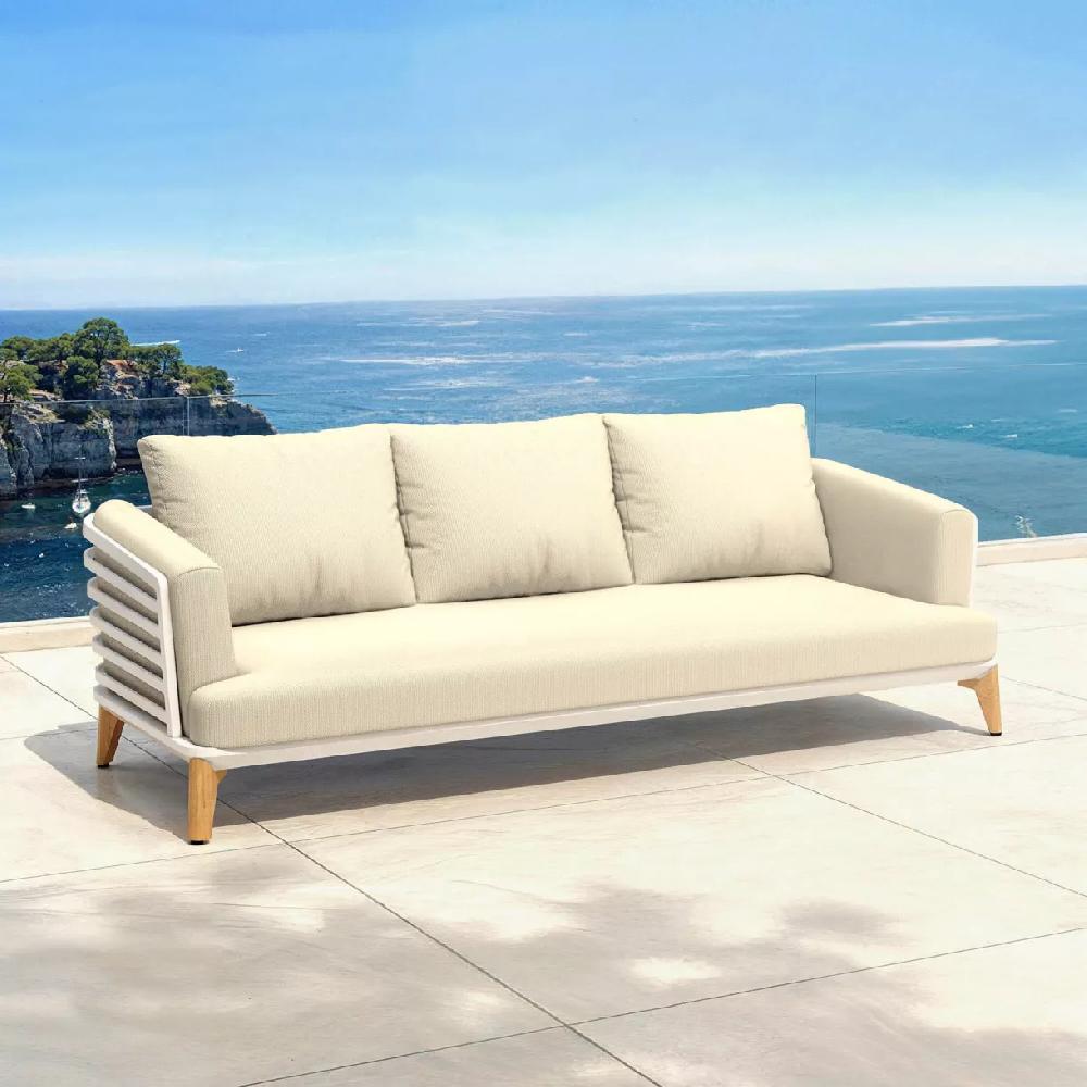 eminza Canapé de jardin en aluminium 3 places Monte Carlo Blanc et beige
