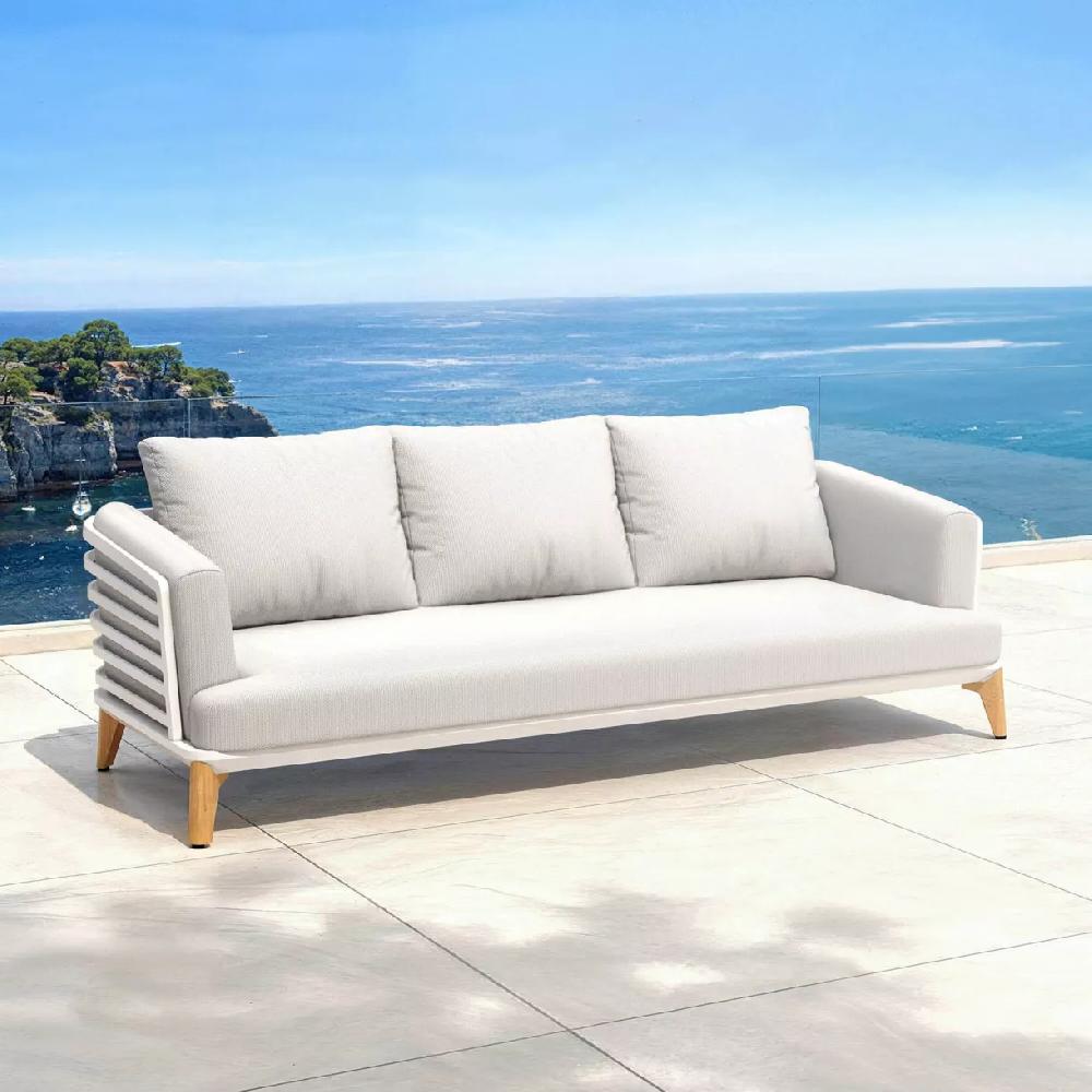 eminza Canapé de jardin en aluminium 3 places Monte Carlo Blanc et gris clair