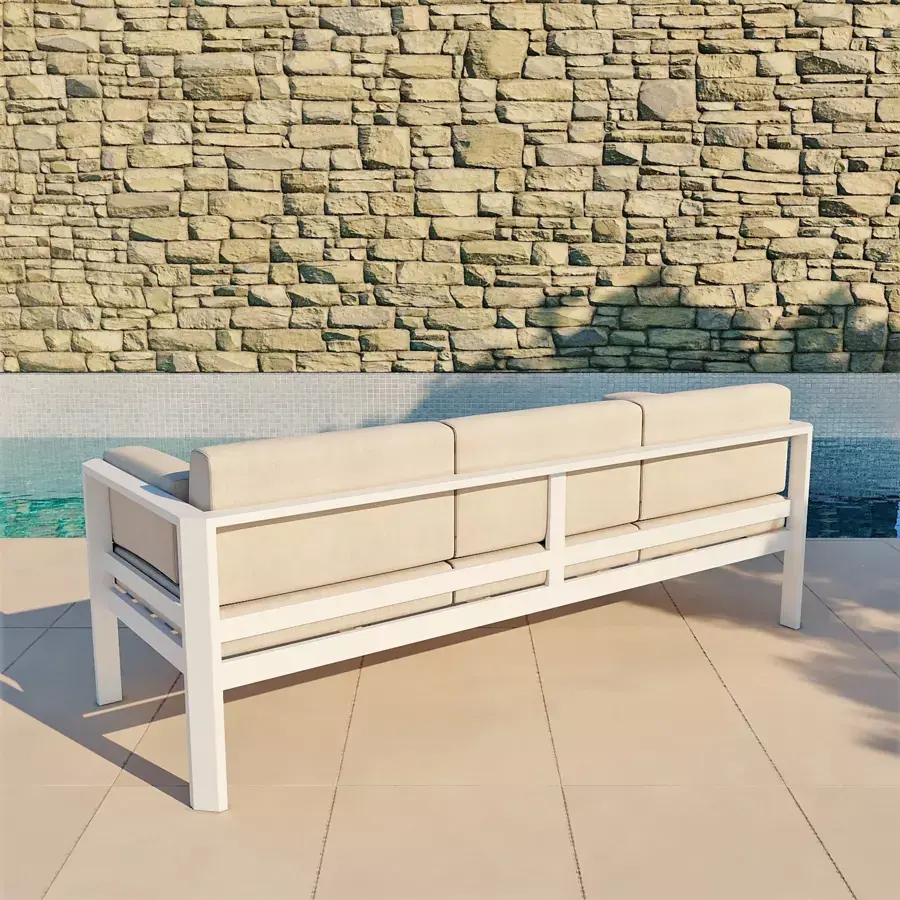 Eminza Canapé De Jardin En Aluminium 3 Places Ostara Blanc Et Taupe