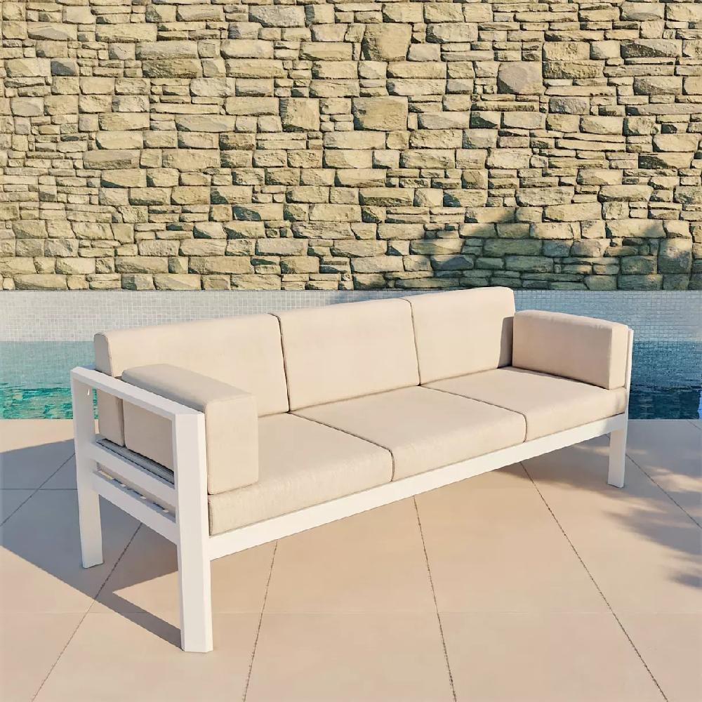 eminza Canapé de jardin en aluminium 3 places Ostara Blanc et taupe