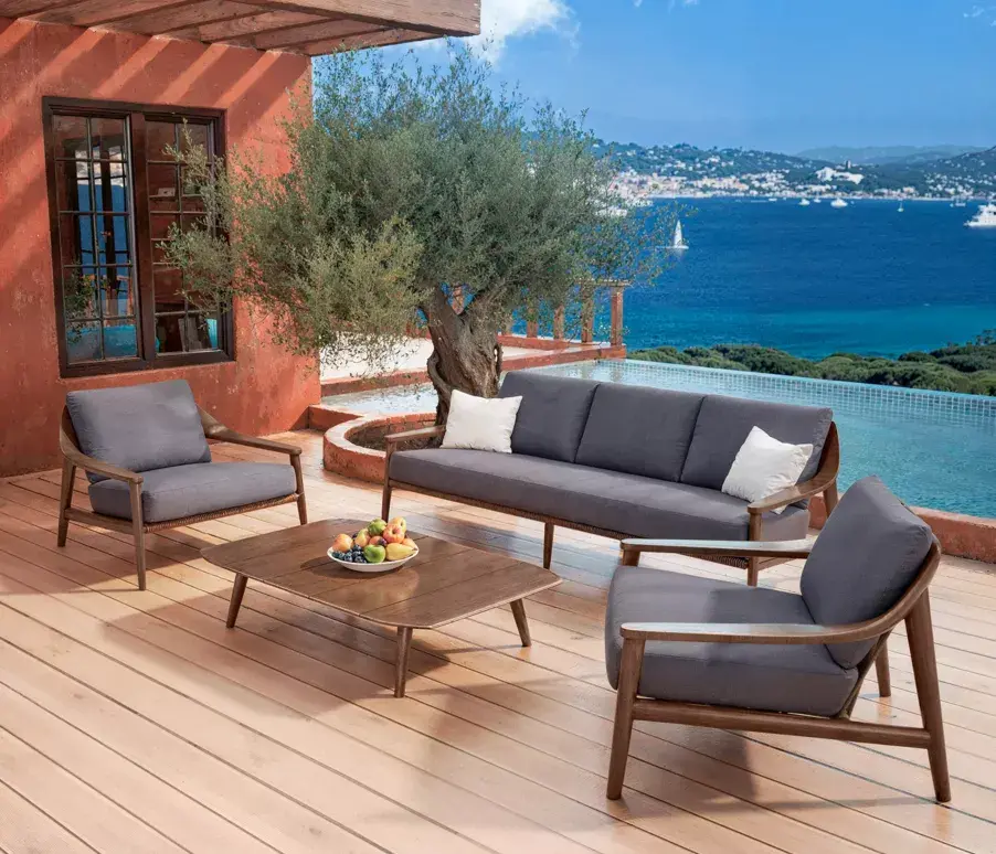 Eminza Canapé De Jardin En Bois Teck 3 Places Cap Ferrat Gris