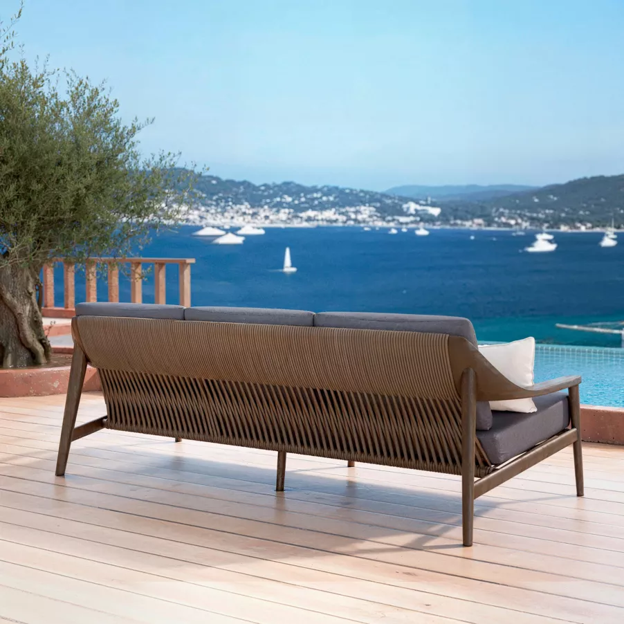Eminza Canapé De Jardin En Bois Teck 3 Places Cap Ferrat Gris