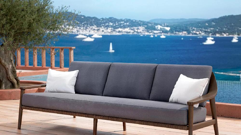 eminza Canapé de jardin en bois teck 3 places Cap Ferrat Gris