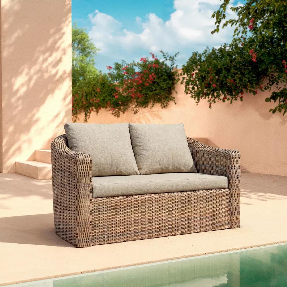 eminza Canapé de jardin en résine tressée 2 places Calvi Sépia et taupe