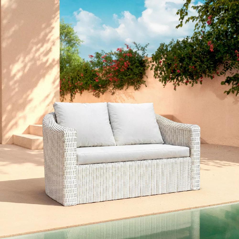 eminza Canapé de jardin en résine tressée 2 places Calvi Blanc
