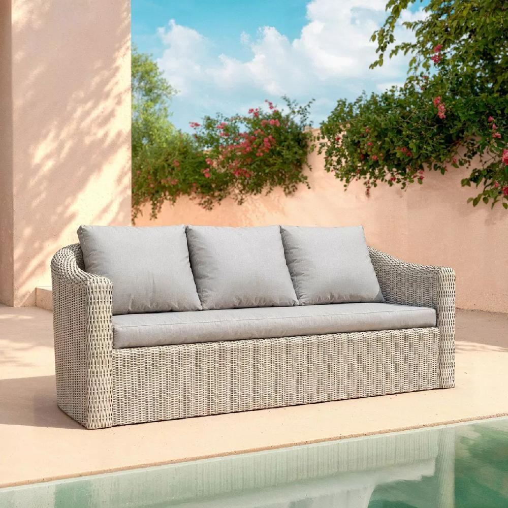 eminza Canapé de jardin en résine tressée 3 places Calvi Gris clair