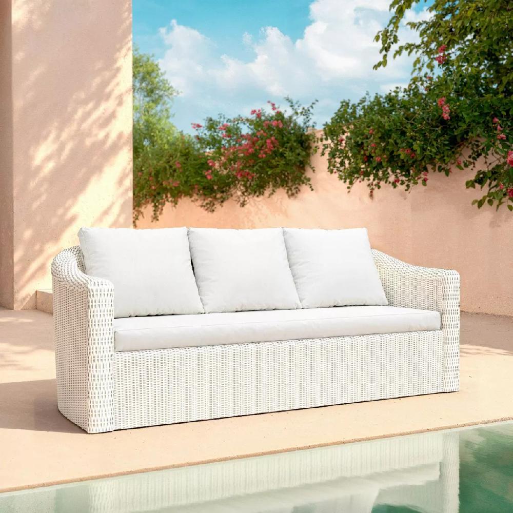 eminza Canapé de jardin en résine tressée 3 places Calvi Blanc