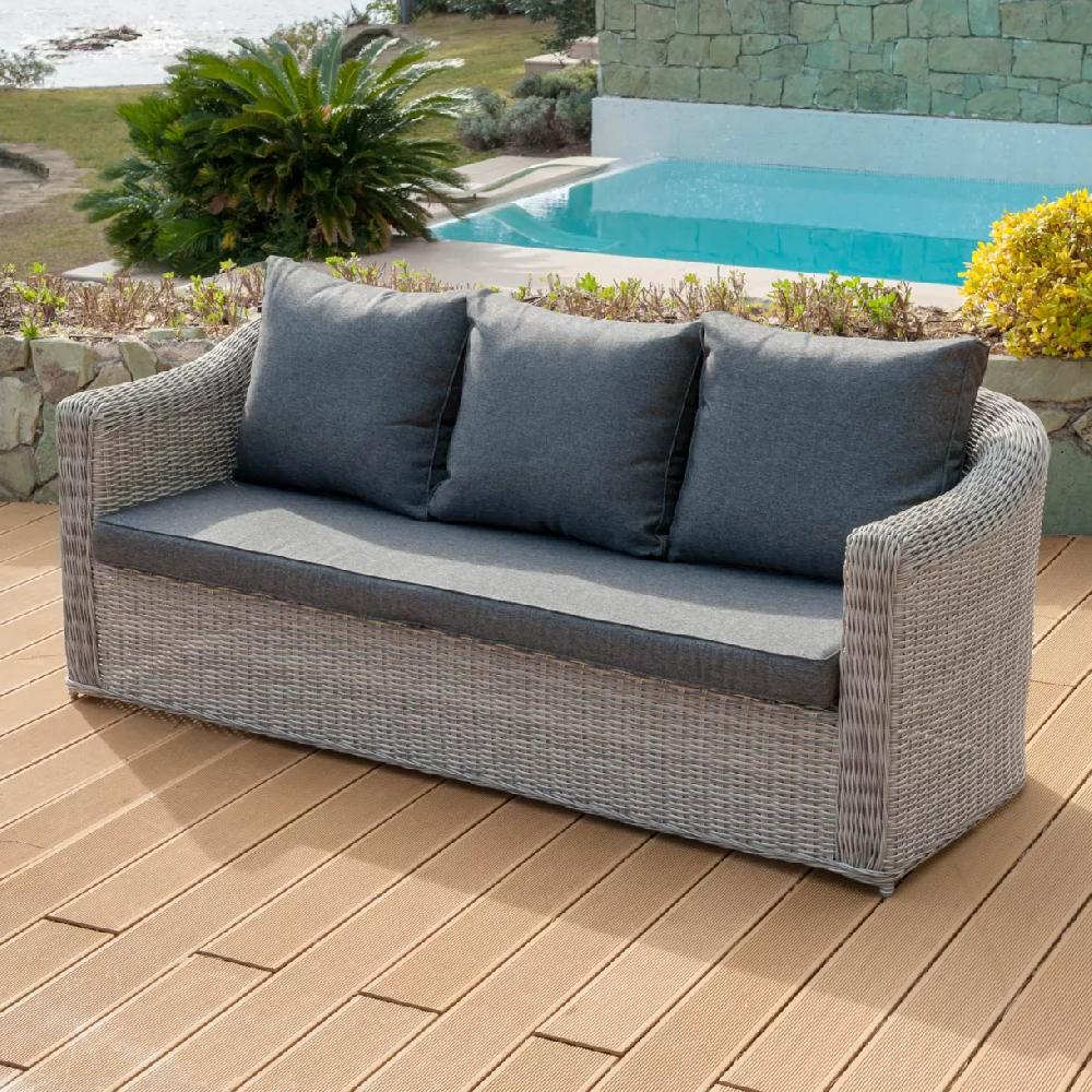 eminza Canapé de jardin en résine tressée 3 places Calvi Gris et gris foncé