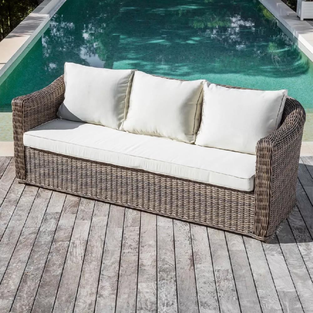 eminza Canapé de jardin en résine tressée 3 places Calvi Sépia et beige