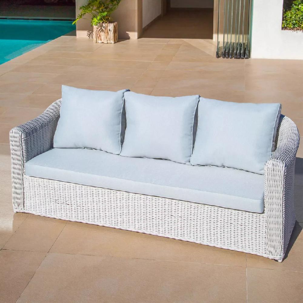 eminza Canapé de jardin en résine tressée 3 places Calvi Blanc et gris clair