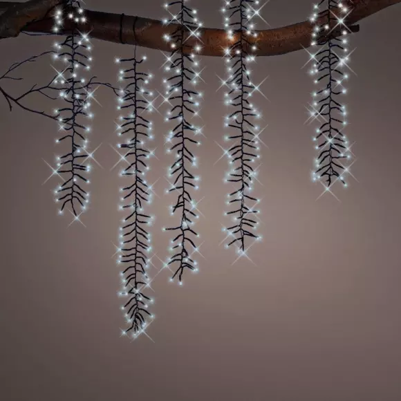 Eminza Cascade Lumineuse 2 M 480 LED Câble Noir Effet Scintillant Blanc Froid