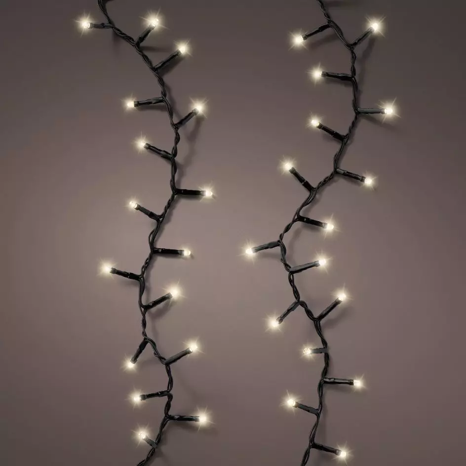 eminza Cascade lumineuse à piles 2 m 512 LED câble noir Durawise Blanc chaud