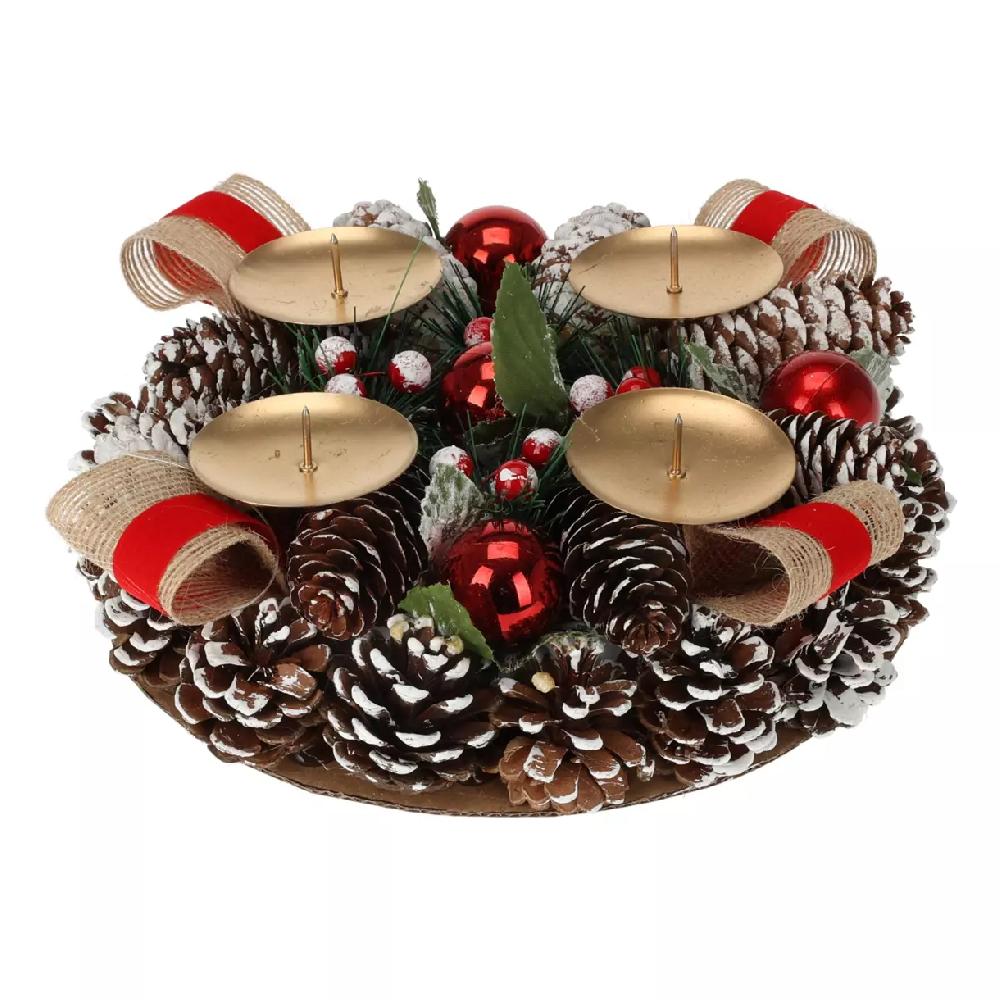 eminza Centre de table 4 bougies (D22 cm) Couronne Pomme de pin