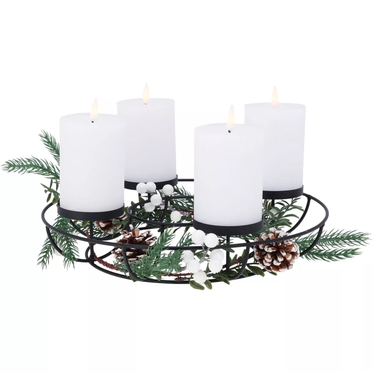 eminza Centre de table 4 bougies LED (D33 cm) Couronne déco nature