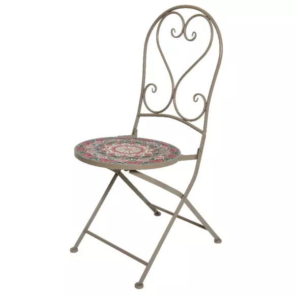 Eminza Chaise Bistro Pliable En Mosaïque Narbonne Taupe Et Rose