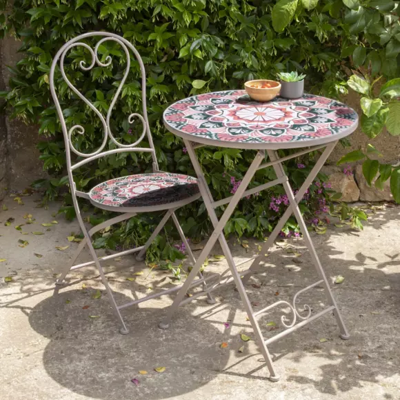 Eminza Chaise Bistro Pliable En Mosaïque Narbonne Taupe Et Rose