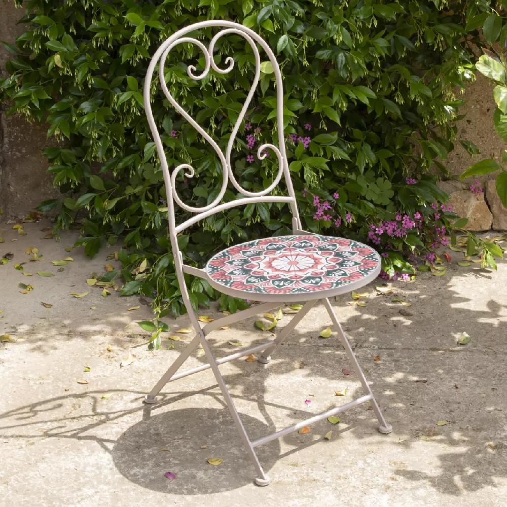 eminza Chaise bistro pliable en mosaïque Narbonne Taupe et rose