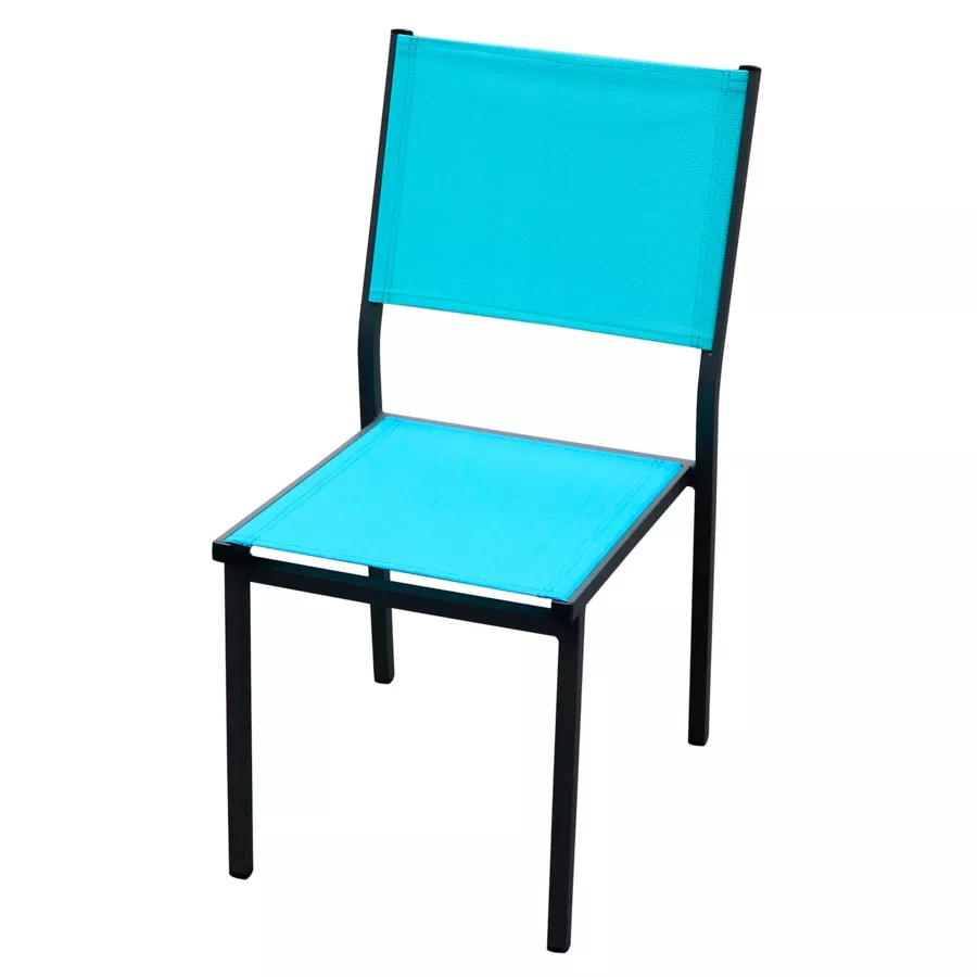 Eminza Chaise De Jardin Aluminium Empilable Murano Gris Anthracite Et Bleu