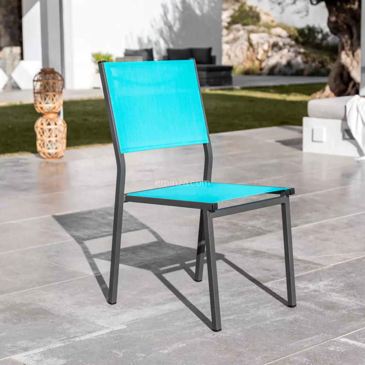 eminza Chaise de jardin aluminium empilable Murano Gris anthracite et bleu