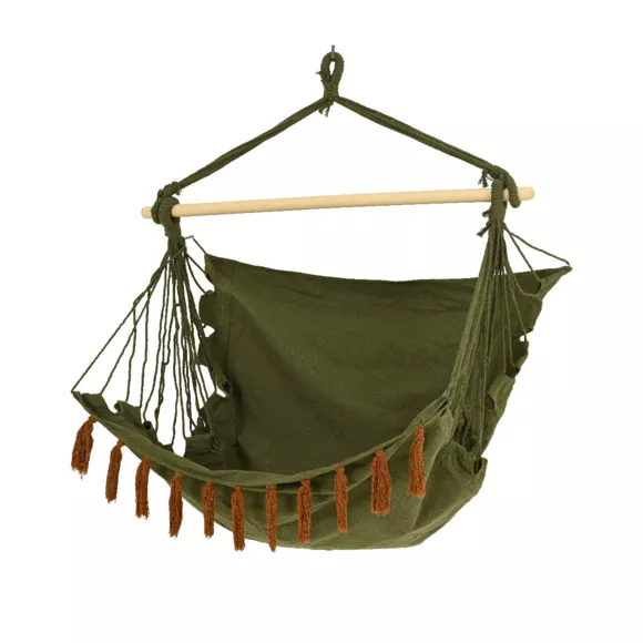 Eminza Chaise Hamac à Suspendre à Franges Vert Kaki