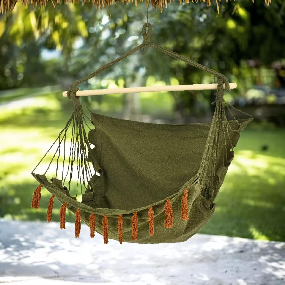 eminza Chaise Hamac à suspendre à franges Vert kaki