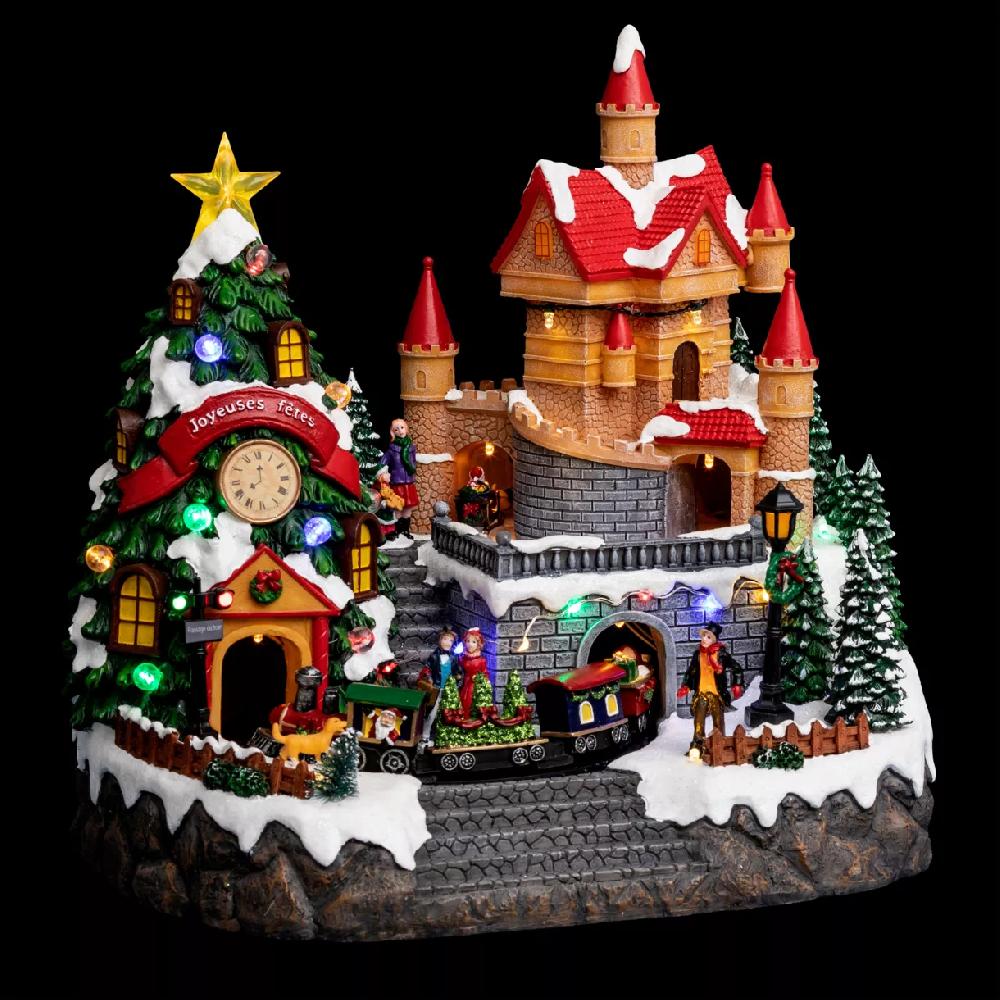 eminza Château de village illuminée Manoir du Père-noël