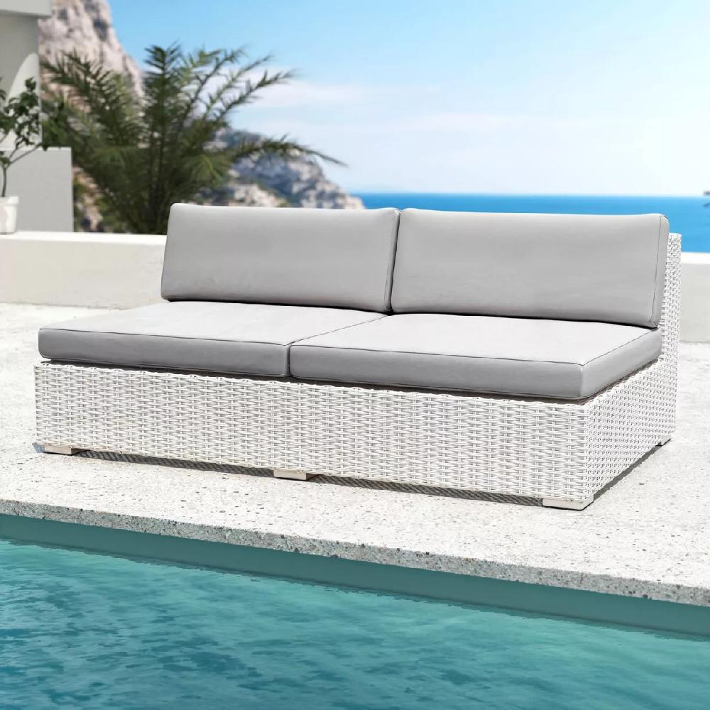 eminza Chauffeuse de jardin en résine tressée 2 places Palma Blanc et gris