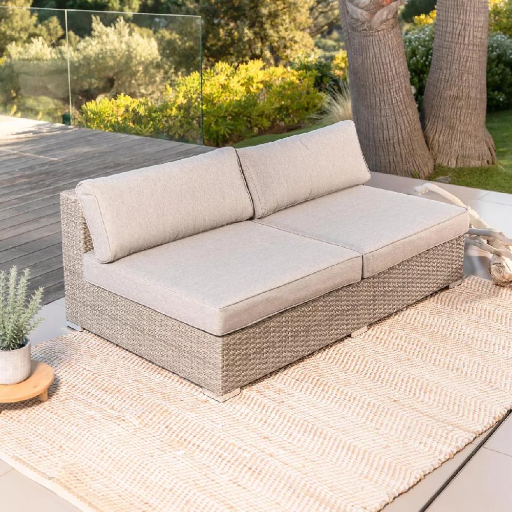 eminza Chauffeuse de jardin en résine tressée 2 places Palma Gris et taupe