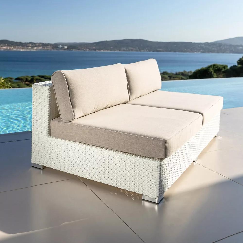 eminza Chauffeuse de jardin en résine tressée 2 places Palma Blanc et taupe