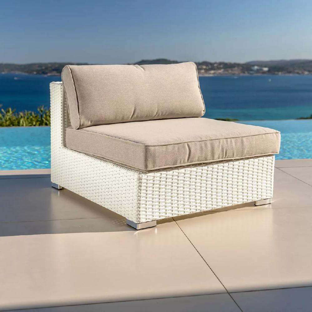 eminza Chauffeuse de jardin en résine tressée Palma Blanc et taupe