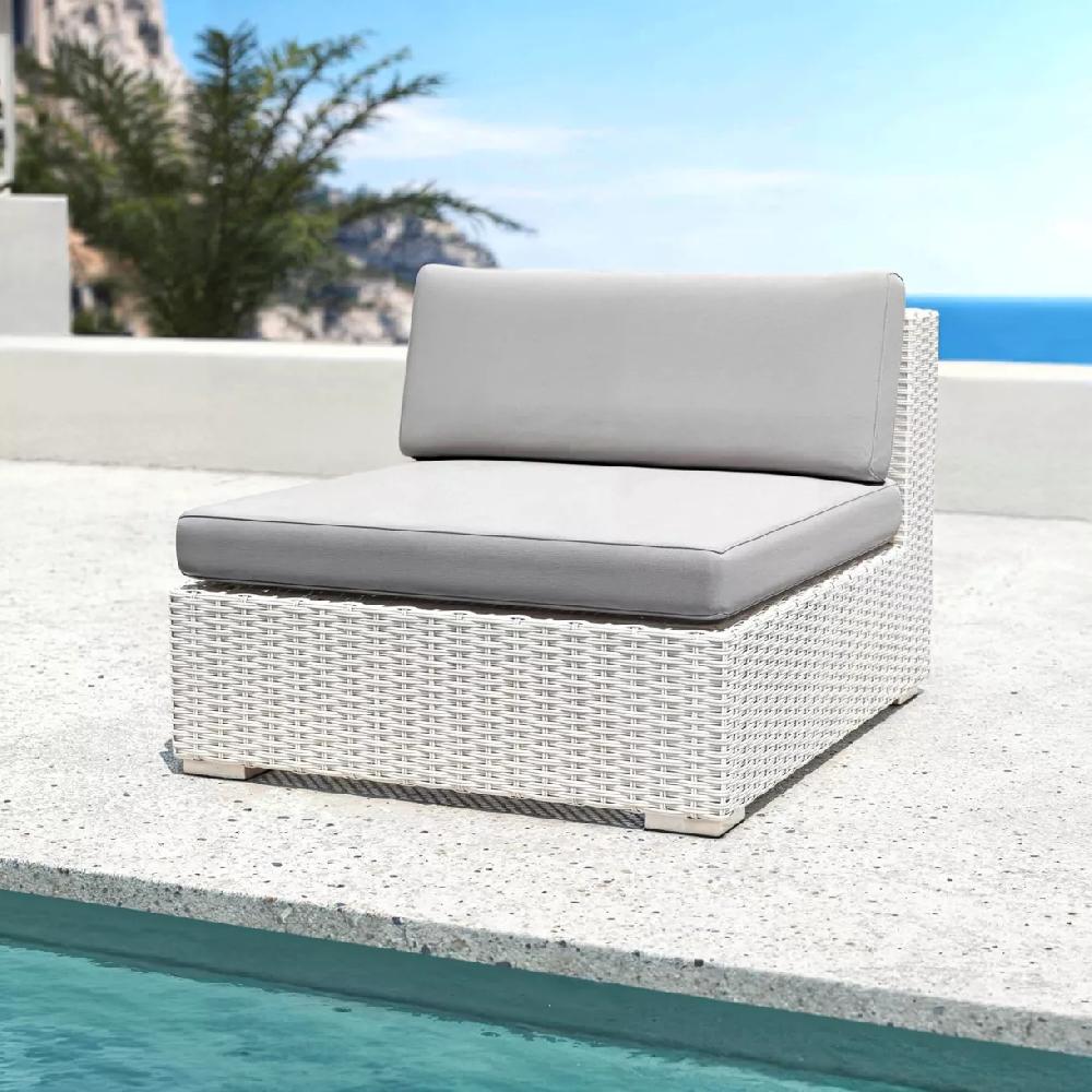 eminza Chauffeuse de jardin en résine tressée Palma Blanc et gris