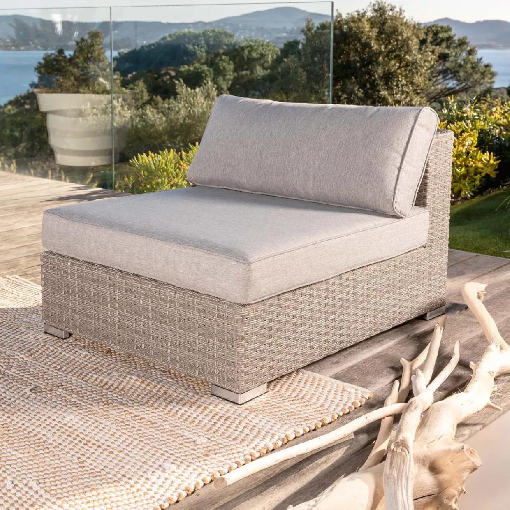 eminza Chauffeuse de jardin en résine tressée Palma Gris et taupe