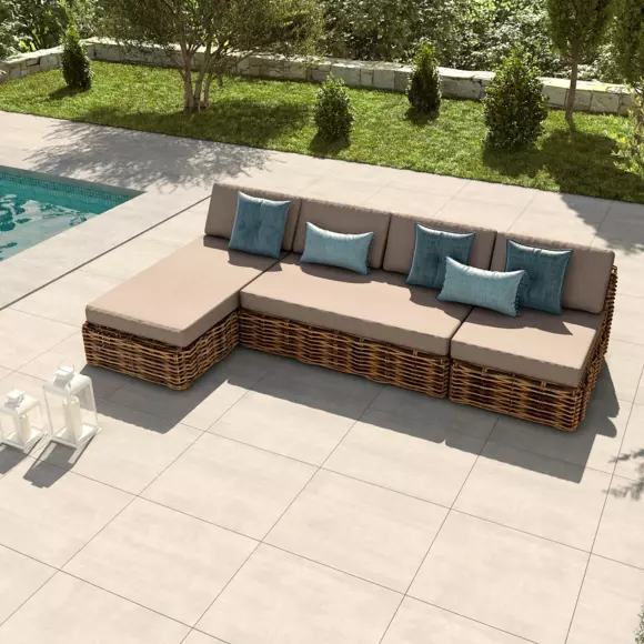 Eminza Chauffeuse De Jardin En Rotin Surabaya Sepia Et Beige