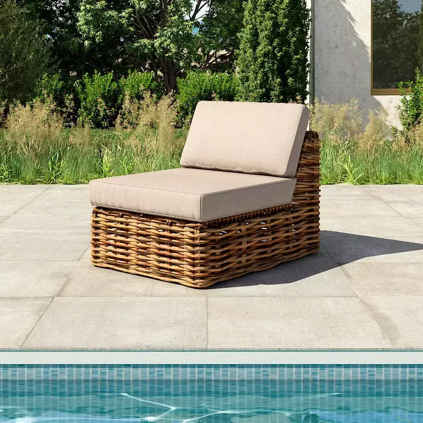 eminza Chauffeuse de jardin en rotin Surabaya Sepia et beige