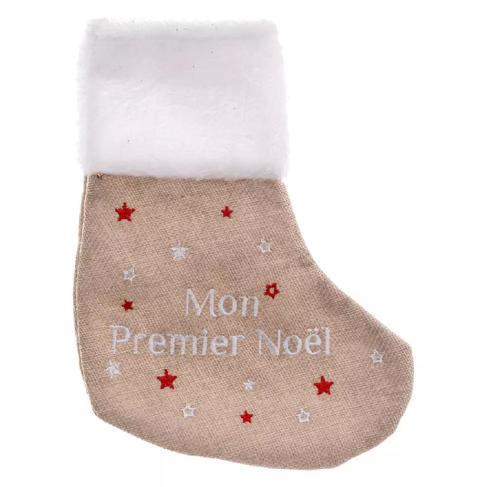 eminza Chaussette de Noël en jute (H24 cm) Mon Premier Noël