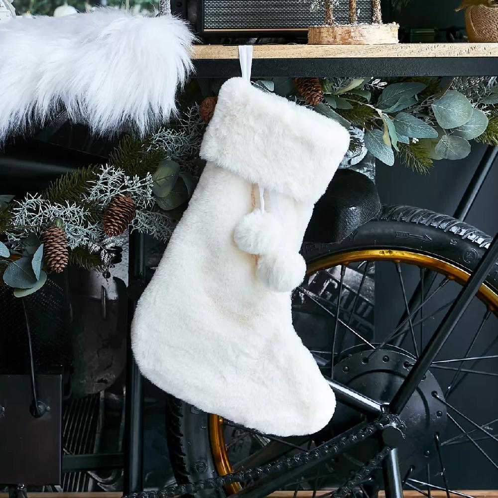eminza Chaussette de Noël (H45 cm) Fourrure et pompons