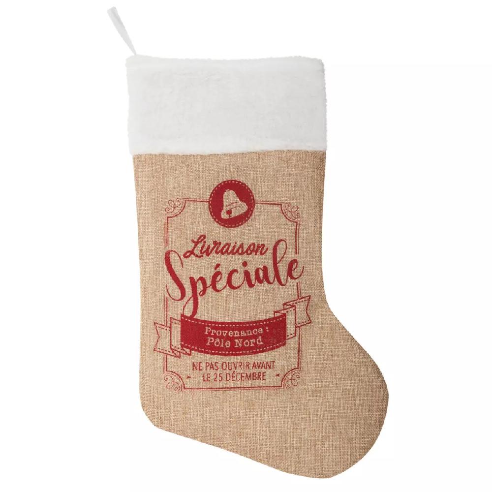 eminza Chaussette de Noël jute (H45 cm) Livraison spéciale