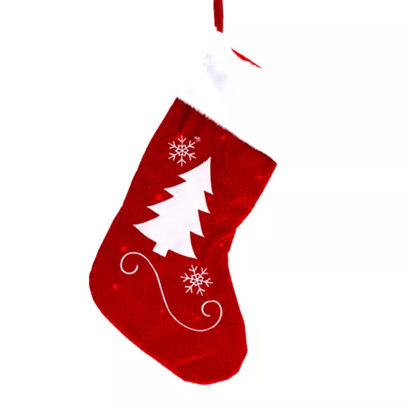 eminza Chaussette de Noël lumineuse (H41 cm) Beau sapin Rouge