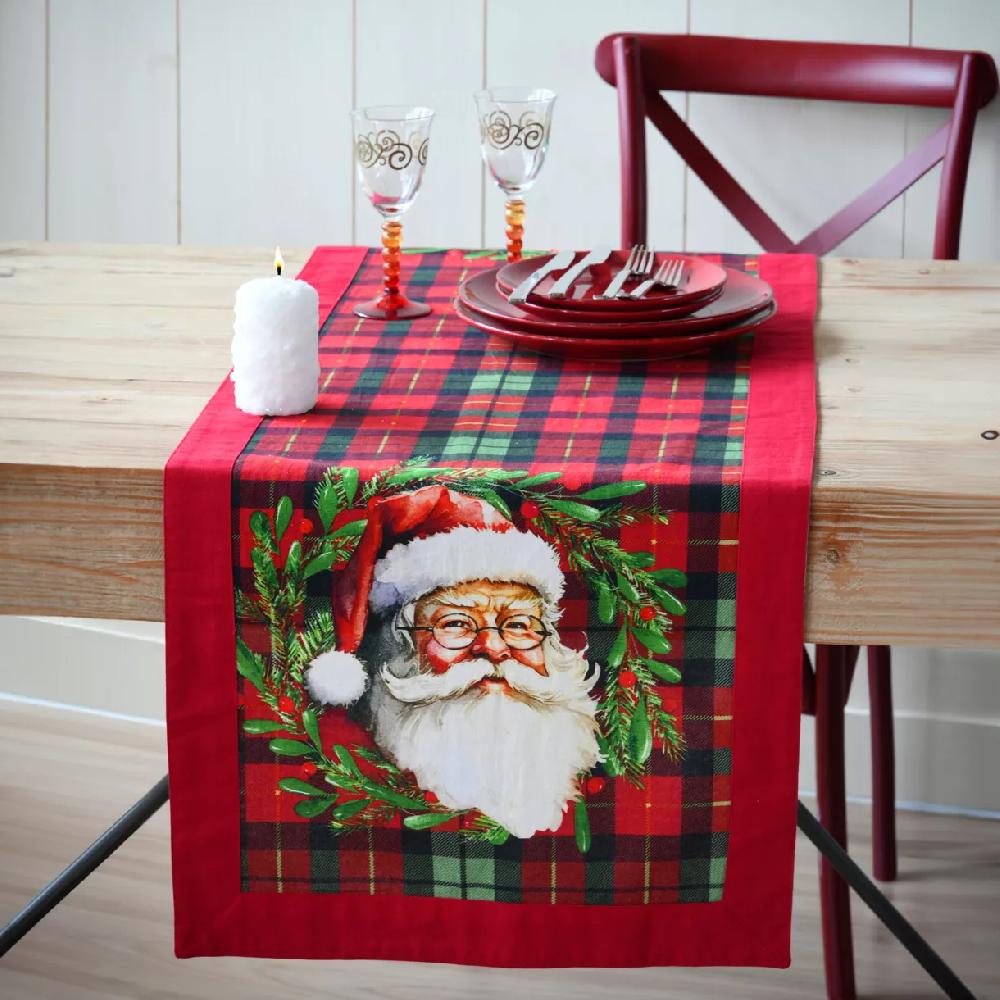 eminza Chemin de table en coton (150 x 45 cm) Père Noël Harold Bordeaux