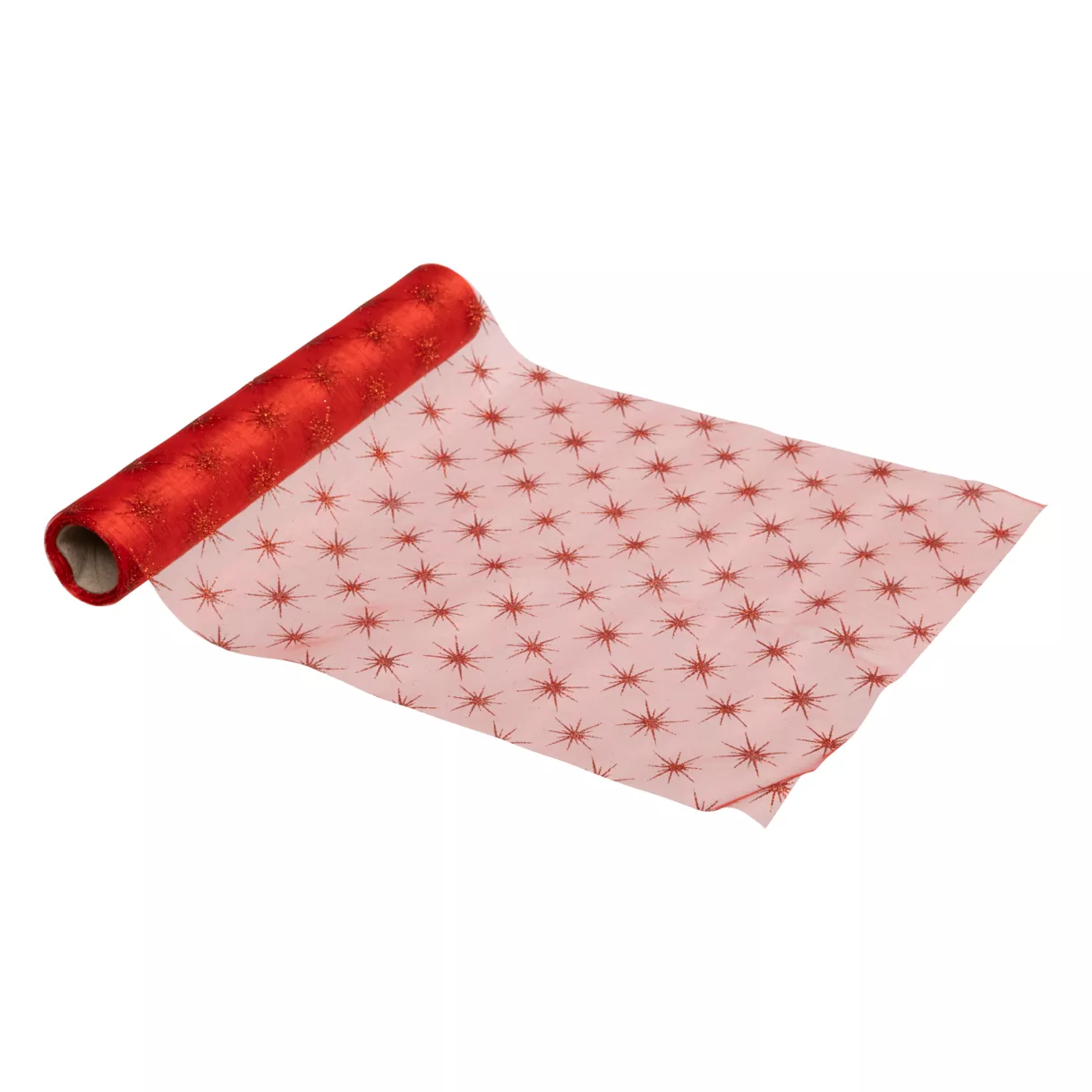 eminza Chemin de table en organza (500 x 28 cm) Étoiles de Noël Rouge