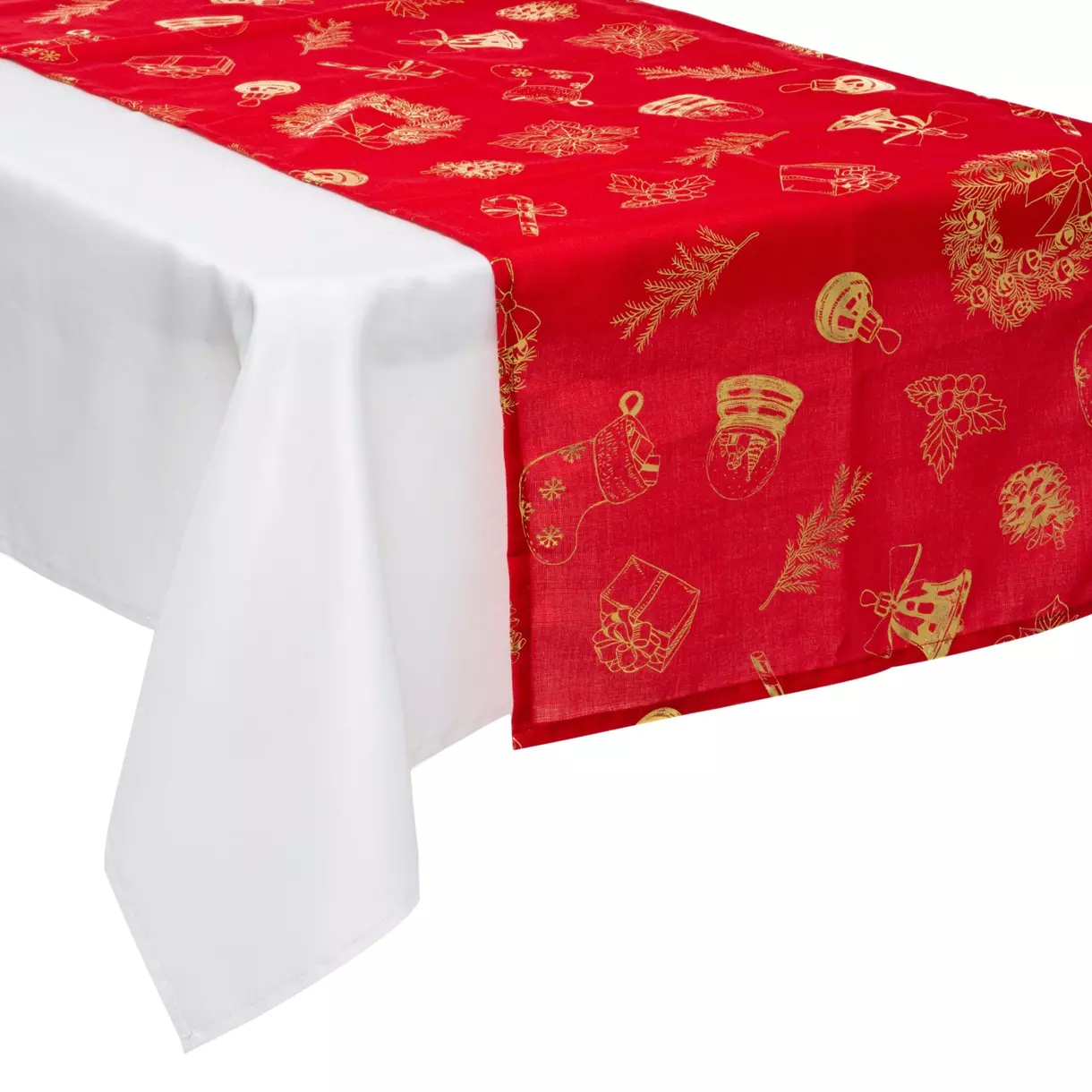 eminza Chemin de table Noël (200 x 45 cm) Motifs Or et rouge