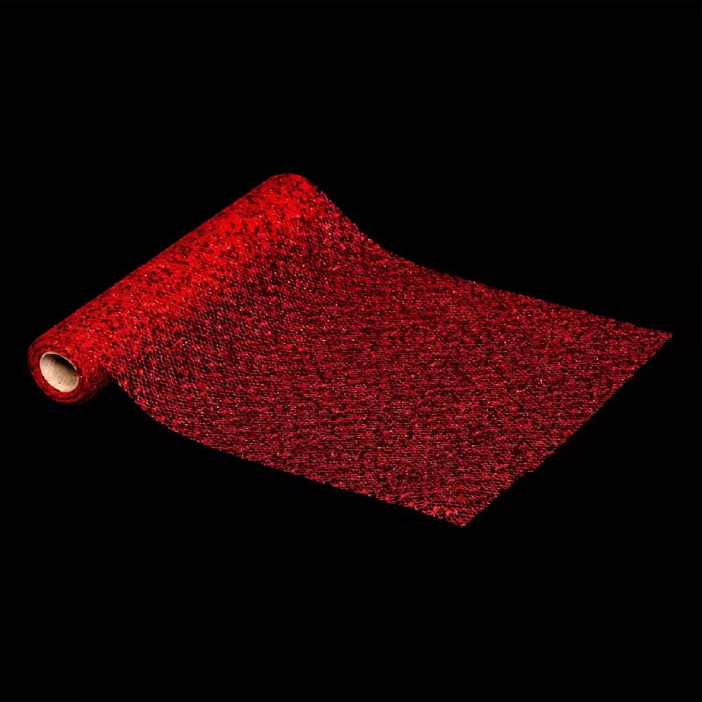 eminza Chemin de table Noël (300 x 28 cm) Mesh sequins Rouge