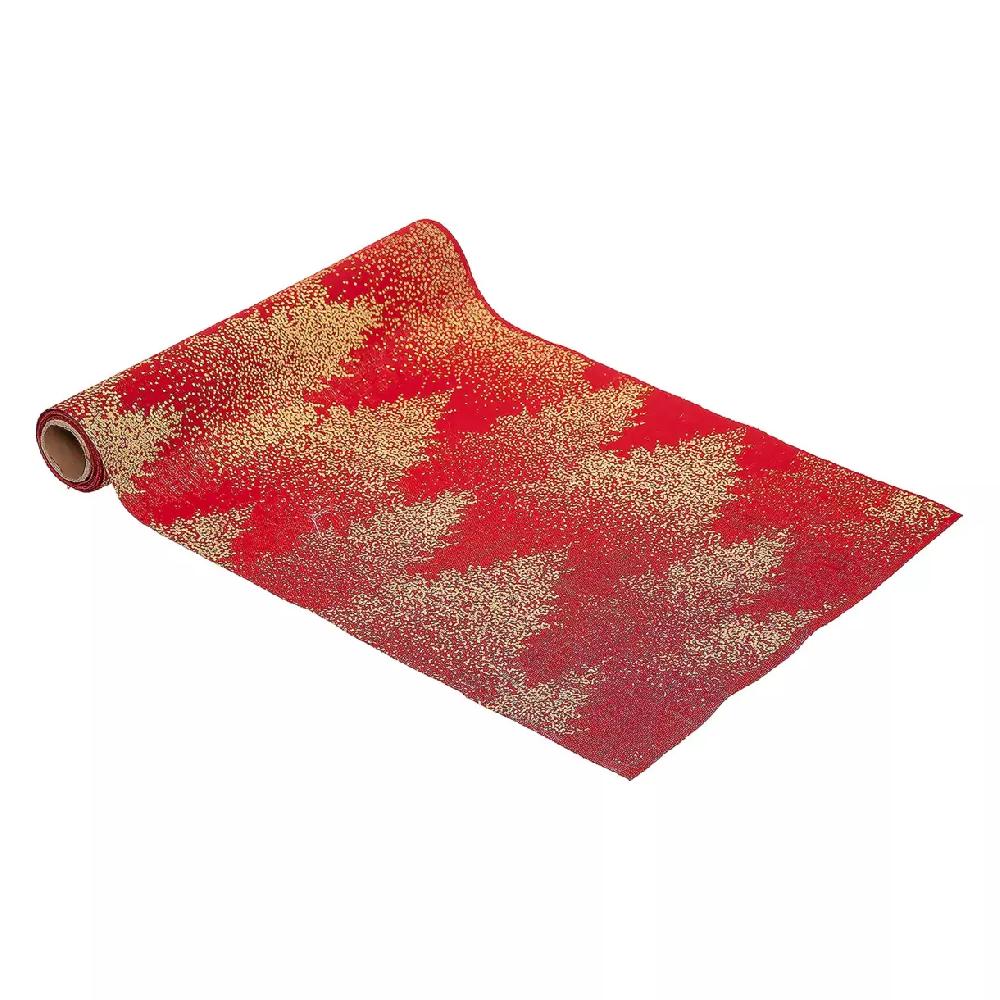 eminza Chemin de table Noël (300 x 28 cm) Sapins Rouge et or