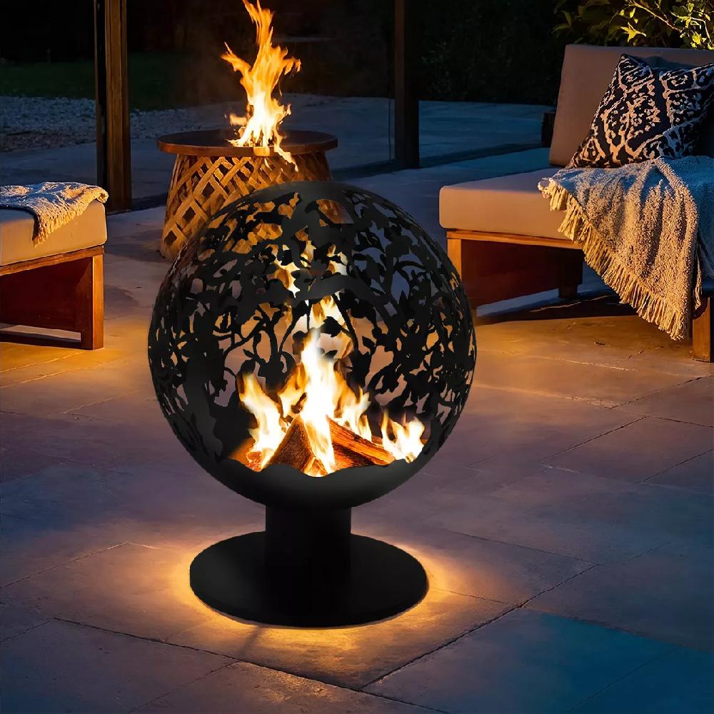 eminza Cheminée brasero extérieur (D50 x H63 cm) Ajourée Noir