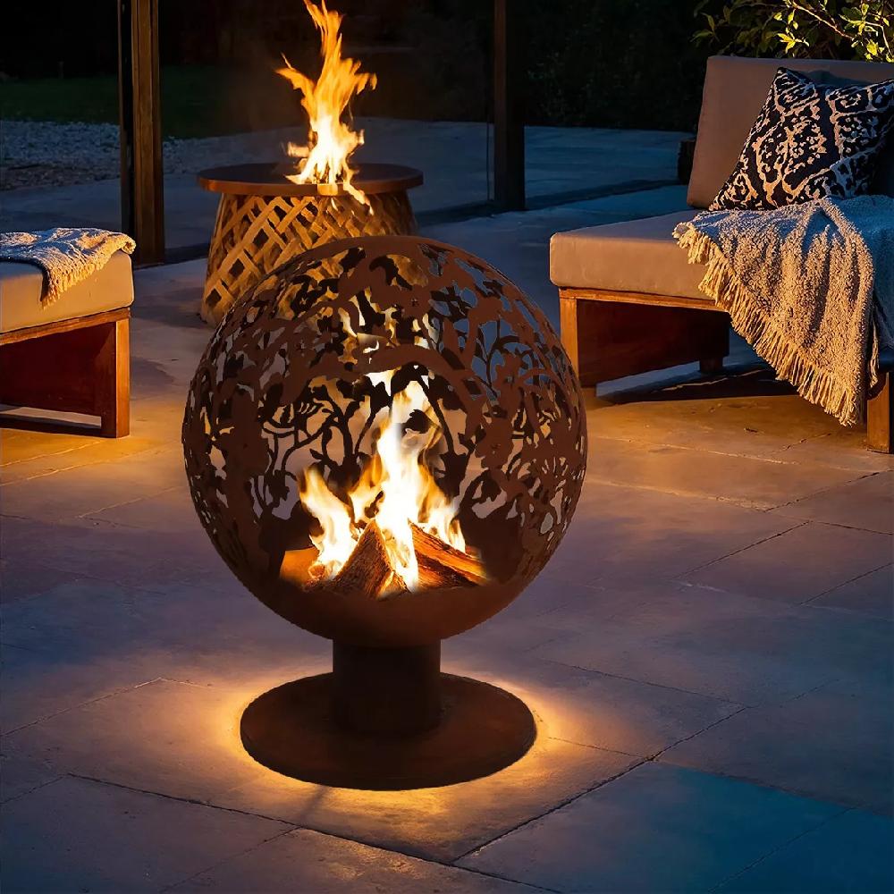 eminza Cheminée brasero extérieur (D50 x H63 cm) Ajourée Rouille