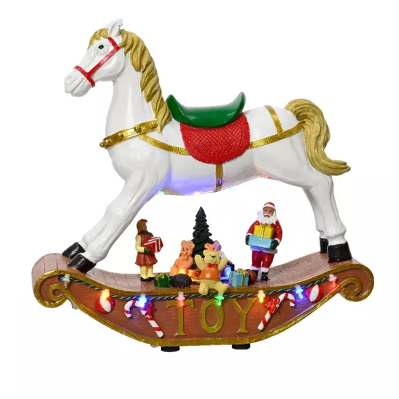 Eminza Cheval à Bascule Lumineux à Piles 14 LED (H27 Cm) Magie Multicolore